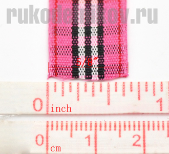 атласная лента "Шотландский узор", ширина-15 мм, цвет-розовый, отрезок-1 метр