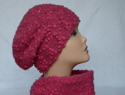 Коралловый берет вязаный с пайетками Vizio Италия 5156 и шарф