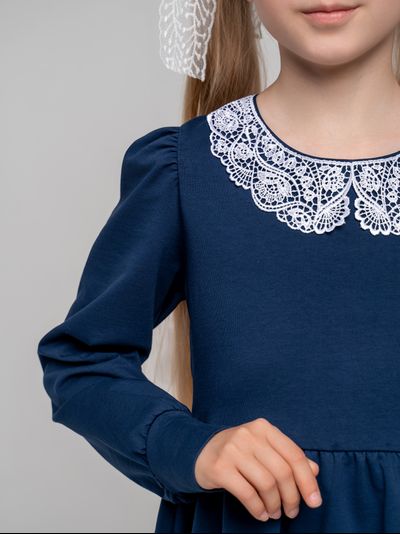 Платье синее с кружевным воротником