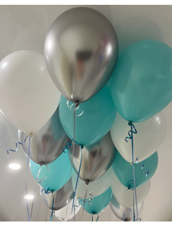 Шары белый, аквамарин, серебро 15 шт под потолок
