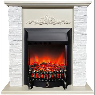 Электрокамин Malta SL белый камень с очагом Fobos