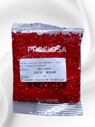 Бисер чешский preciosa рубка 10/0, красная непрозрачная (93190), 50 грамм