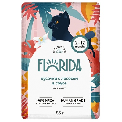 Florida (Флорида) влажный корм (пауч) для котят, кусочки с лососем в соусе 85 г