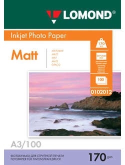 Двусторонняя Матовая/Матовая фотобумага Lomond для струйной печати, A3, 170 г/м2, 100 листов.