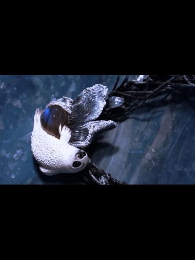 "Песнь моря. Перерождение белька" - колье в северном стиле с натуральным лабрадором и шёлком