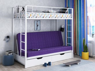 Двухъярусная кровать с диваном и угловой лесенкой ФМ - М3  (190х90 и 190х120) + 350 бонусов
