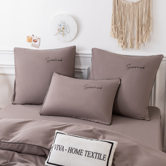 Однотонный сатин постельное белье с вышивкой цвет Капучино (1.5 спальное, двуспальное, Евро и Дуэт семейный) CH021