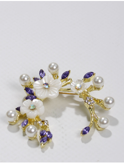 Брошь "Венок с синим листом"