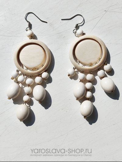М-116. Серьги деревянные кольцо диск граб бусины.
