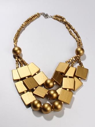 Колье из дерева "ШАРЫ И РОМБЫ" золотое