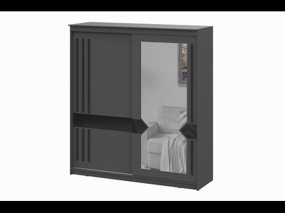 Шкаф-купе №25 (2,0) Блэк ЛАЙТ (Графит серый/Лакобель/Черный матовый), ш2001хв2200хг600