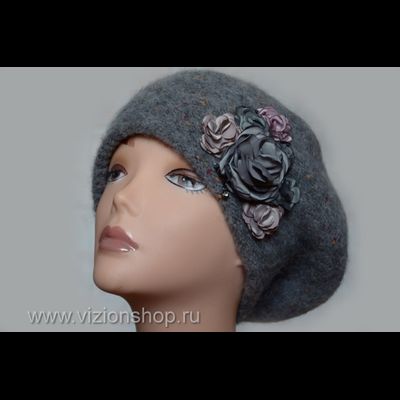 Стильный комплект берет и шарф зима 2019 с цветами Vizio Италия 6106 антрацит