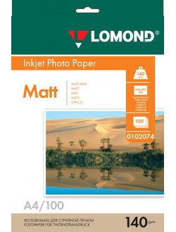 Односторонняя Матовая фотобумага Lomond для струйной печати, A4, 140 г/м2, 100 листов.
