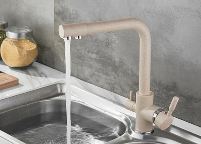 Смеситель для кухни с каналом для питьевой воды, Латунь, Бежевый, Accoona A5179-4E