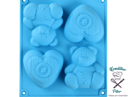 Форма силиконовая для выпечки Доляна «Мишка и сердце», 17×15 см, 4 ячейки, цвет МИКС