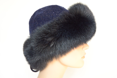 Итальянская синяя шапка с мехом Визио 8058 синяя