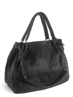 (АРТИКУЛ: 9744/92) СУМКА ЖЕНСКАЯ БОЛЬШАЯ, НАТУРАЛЬНАЯ КОЖА, ЧЕРНАЯ, С ЦЕПОЧКОЙ