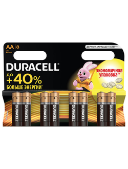 Батарейки DURACELL Basic, AA (LR06, 15А), алкалиновые, КОМПЛЕКТ 8 шт., в блистере