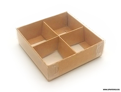 Коробка для конфет 4 шт Бурый (10 х 10 х 3 см) с пластиковой крышкой