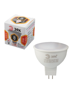 Лампа светодиодная ЭРА, 8 (60) Вт, цоколь GU5.3, MR16, теплый белый свет, 30000 ч., LED smdMR16-8w-827-GU5.3