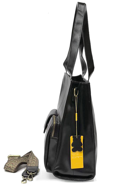 (АРТИКУЛ: 9966//6) СУМКА ЖЕНСКАЯ СРЕДНЕГО РАЗМЕРА, НАТУРАЛЬНАЯ КОЖА С НЕБОЛЬШИМ ГЛЯНЦЕМ, ЧЕРНАЯ, С ТЕКСТИЛЬНЫМ РЕМНЕМ