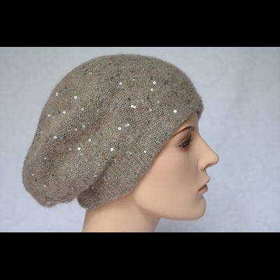 Вязаный женский берет с пайетками Vizio Италия 6917 ореховый