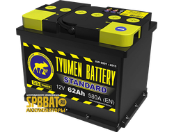 Аккумулятор Тюмень Стандарт 62 Ач ток 580А (TYUMEN BATTERY Standard) 6СТ-62L (Ca/Ca) П/П (242х175х190) прямая полярность + -