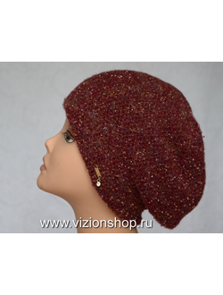 Бордовый берет женский вязаный Италия Vizio зима 2020 фото итальянского берета бордового цвета