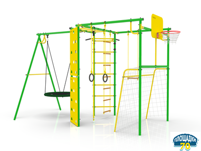 Детский уличный металлический комплекс 7 зеленый-желтый + гнездо 60 см
