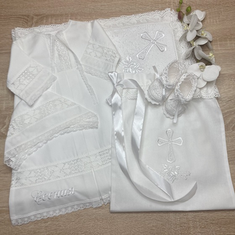 Крестильное платье для девочки, модель "Пелагея", 100% хлопок батист, 0-3 мес., 3-6 мес., 6-9 мес., 9-18 мес., 1,5-3 года, 3-4 г,5-6 л., 7-8 л., 9-10 л., 11-12л., можно вышить любое имя, цена от