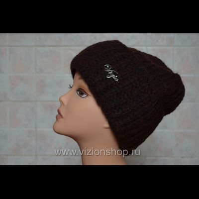 Вязаная шапка с отворотом женская Vizio Италия 202 CR коричневая
