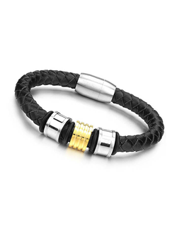 Мужской браслет из натуральной кожи с позолотой «Tribal»
