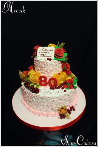 Торт с цветами и фруктами, без мастики (5 кг.)