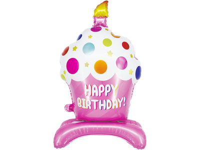 Шар 3D (35''/89 см) Фигура на подставке, Кекс на День Рождения, Розовый