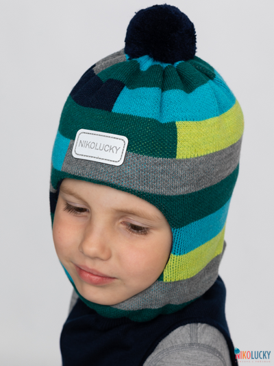 Шапка-шлем  20101-02 темно-синий,бирюзовый,изумрудный р. 54-56