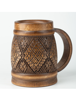 коловрат, славянское солнце, кружка деревянная резная