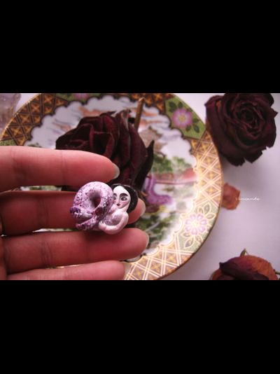 Брошь в технике скульптурной миниатюры &quot;Русалочка - Морская Роза&quot; с натуральным рубином