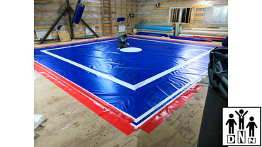 Нанесение разметки и логотипа на помост на ПВХ тент для помоста ушу саньда