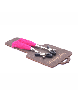 CH-8105 Зажимы на соски «прищепки» с кисточками из шелка (Бордовый)