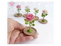 Миниатюрная роза под стеклянным колпаком . Ручная работа из полимерной глины.