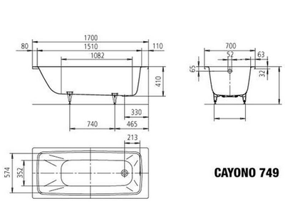 Стальная ванна Kaldewei Cayono 749 170х70