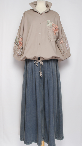 Рубашка хлопок "Карман кружево" бежевая до р.52