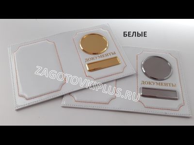 Обложка белая из натуральной глянцевой кожи для авто документов с линзами (золотые вставки)