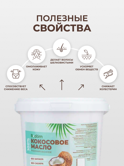 Кокосовое масло рафинированное, 1 л