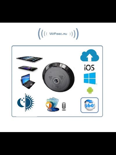 Потолочная/настенная WiFi видеокамера панорамная с DVR (fish_ufo2_B), 960P HD (360EyeS)