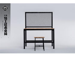 Стол и табурет 1/6 (деревянные) - КОЛЛЕКЦИОННАЯ ДИОРАМА 1/6 Agent Tactical Desk and Chair (M2419) - MMMTOYS