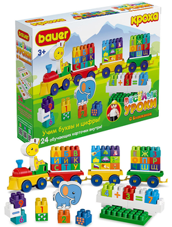 Конструктор BAUER КРОХА Веселые уроки Цифры и Буквы развивающая игрушка с обучающими карточками