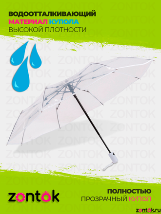 Зонт складной ZT прозрачный автомат с белым кантом
