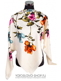 Модель: 30199-4. Платок с ветками роз на белом фоне.