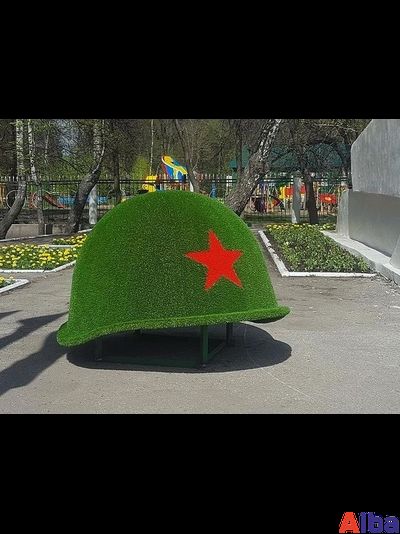 Топиарная фигура каска с гвоздикой